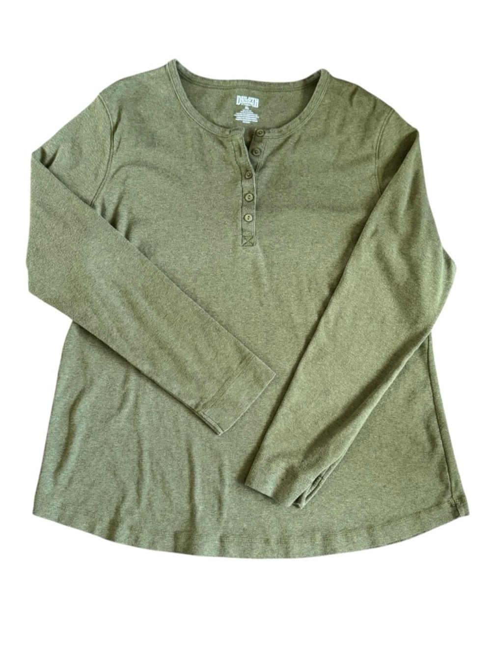 Duluth Trading Womens XL Green Henley Long Sleeve Cotton Workwear Top